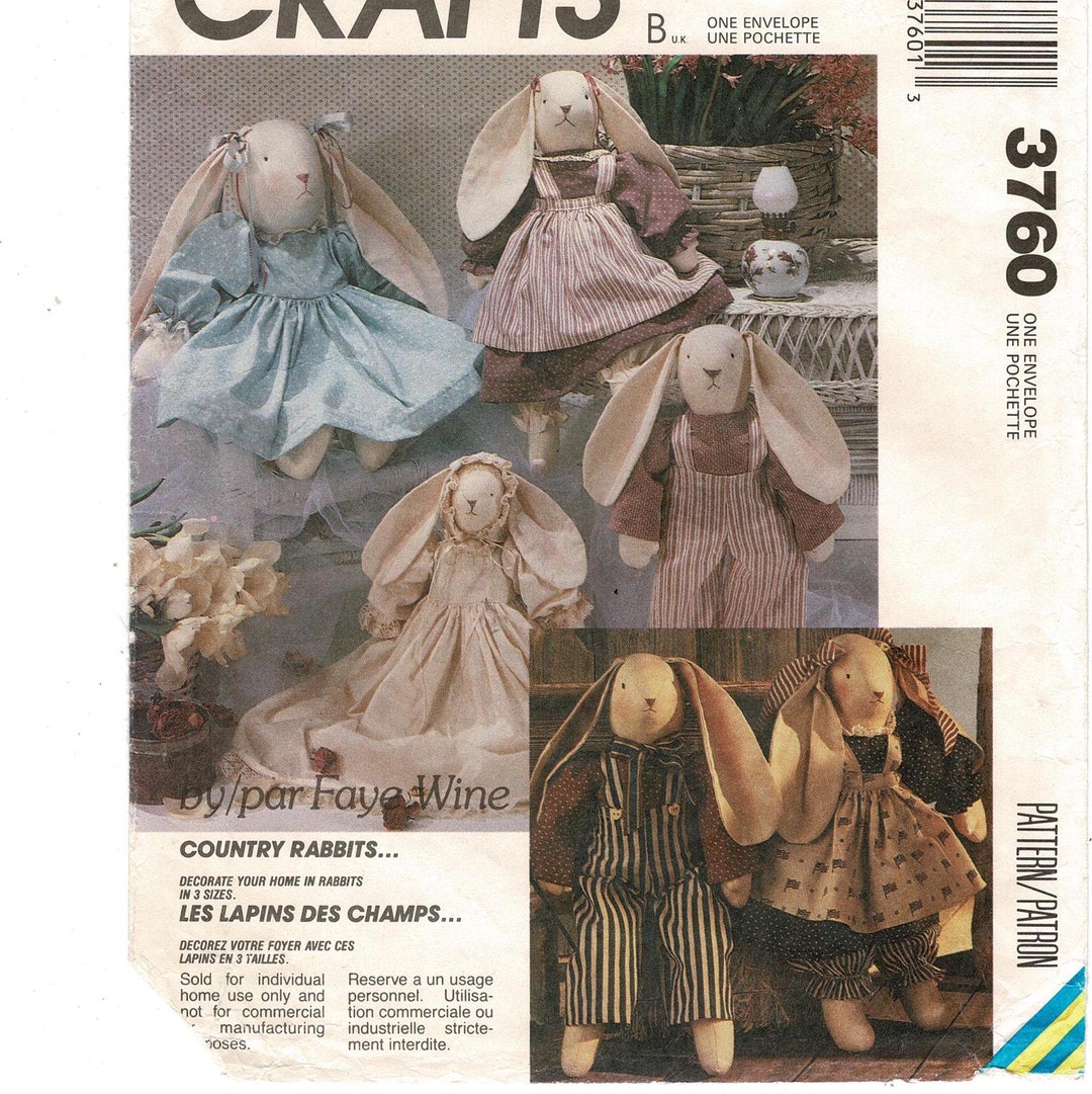 Stuffed Rabbit Dress Pattern Stuffed BUNNY Rabbit Sewing Pattern 25 20 14 Inch Toy Animal & Country ...