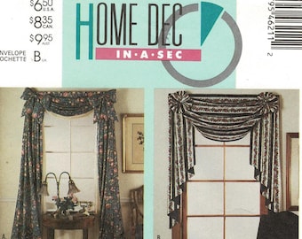 UNCUT McCalls 4621 SWAG Valance Window Treatments Sewing Pattern, Rosettes, Bows, Jabot, Vintage FF