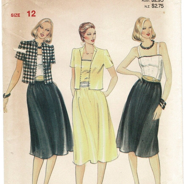 Butterick 3772 Sleeveless Sun DRESS & Jacket Sewing Pattern, Misses Size 12 Bust 34 Vintage 1980s David Warren Uncut   kz