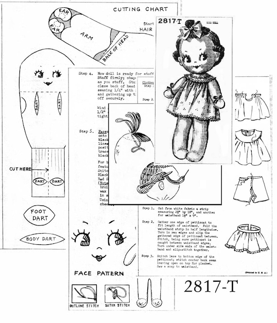 PDF Kewpie Cloth Doll Sewing Pattern, Digital Vintage