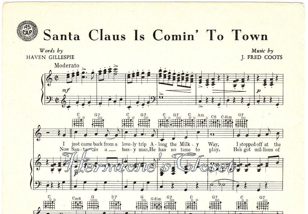PDF Santa Claus is Coming To Town Christmas Sheet Music | Etsy