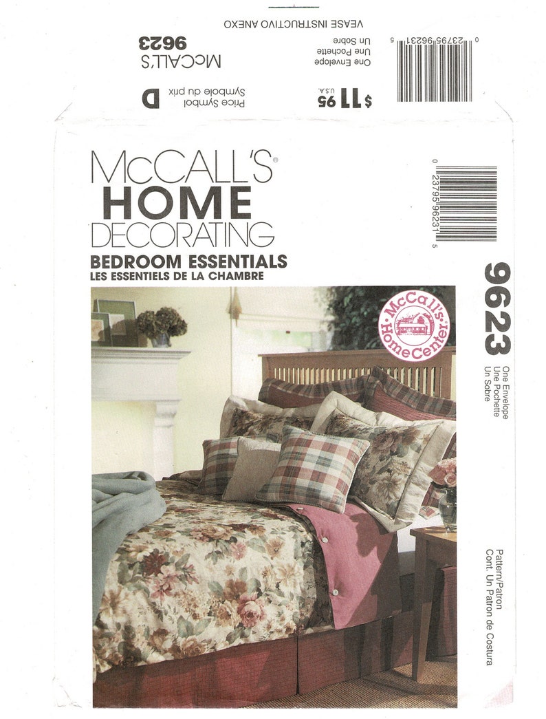 bed pillow shams vintage 1990s Uncut duvet cover McCalls 9623 timeless style dust ruffle Bedroom Decor sewing pattern lap throw