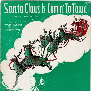 PDF Santa Claus is Coming To Town, Christmas Sheet Music, Instant Download Song, Digital Printable Gillespie & Coots Vintage 1934