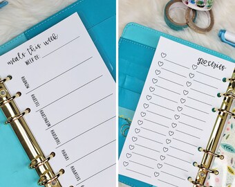 Personal Size Meal Planner Insert with Grocery List, Personal Meal Plan Insert, Meal Planning Insert, Grocery List Insert, Personal Size