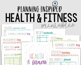 Fitness Planner, Health Planner, PDF Printable Fitness Journal, 11 Pages, US Letter & Half Letter Size, Instant Download, Editable
