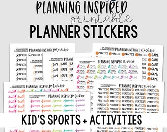 Kids Sports Stickers, Kids Activity Stickers, Printable Planner Stickers, includes PDF, JPG, + FREE cut file!