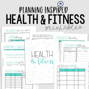 Fitness Tracker, Health Planner, PDF Printable Fitness Planner, 11 Pages, US Letter & Half Letter Size, Instant Download, Editable