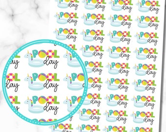 Pool Day Stickers, Planner Stickers, Pool Stickers, Summer Stickers,  Set of 36 Pool Planner Stickers