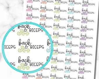 Back & Biceps Workout Stickers, Set of 50 Exercise Stickers, Strength Training, Weight Lifting Stickers