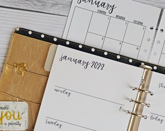 Monthly & Weekly Planner Inserts, Printed Half Letter Size Insert Bundle, Horizontal Weekly Layout, 2023 Inserts for A5 Planners