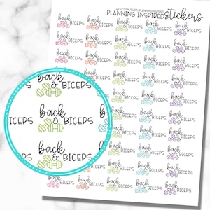 Back & Biceps Workout Stickers, Set of 50 Exercise Stickers, Strength Training, Weight Lifting Stickers