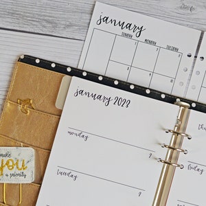 Monthly & Weekly Planner Inserts, Printed Half Letter Size Insert Bundle, Horizontal Weekly Layout, 2024 Inserts for A5 Planners