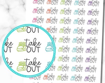 Take Out Stickers, Set of 50 Take Out Planner Stickers, Fast Food Stickers, Eating Out Stickers