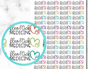 Flea & Tick Medicine Stickers, Pet Medication Stickers, Pet Stickers, Pet Care Reminder Stickers, set of 60 planner stickers