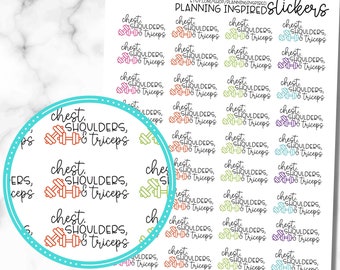 Chest, Shoulders, & Triceps Workout Stickers, Set of 40, Strength Training, Exercise Stickers