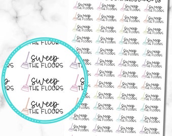 Sweeping Stickers, Sweep Stickers, Set of 52 Sweep The Floors Cleaning Planner Stickers