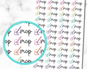 Mopping Stickers, Mop Stickers, Set of 52 Mop The Floors Cleaning Planner Stickers