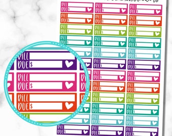 Bill Due Stickers, Set of 36, Bill Due Planner Stickers, Bill Stickers, Budget Stickers