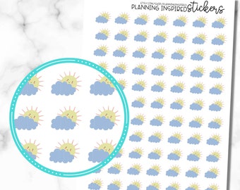 Weather Stickers for Planners and Calendars, Weather Icon Stickers, Partly Cloudy, set of 77