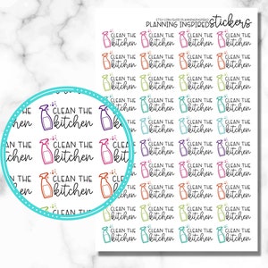 Clean The Kitchen Stickers, Cleaning Stickers, Set of 40 Kitchen Cleaning Planner Stickers