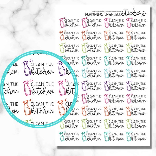 Clean The Kitchen Stickers, Cleaning Stickers, Set of 40 Kitchen Cleaning Planner Stickers