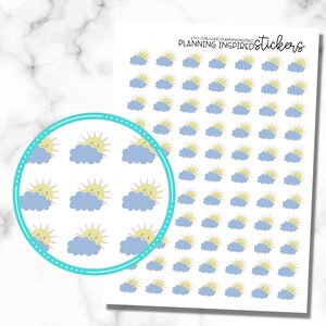 Weather Stickers for Planners and Calendars, Weather Icon Stickers, Partly Cloudy, set of 77