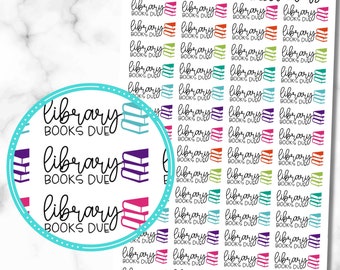 Library Stickers, Library Books Due, Library Books Due set of 56 Planner Stickers