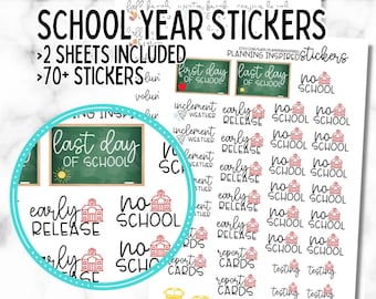 School Stickers, School Planner Stickers, School Year Events & Reminders, 2 sheets, 70+ Stickers