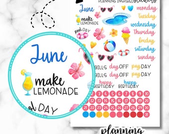 June Planner Stickers, June Monthly Stickers for Planners, Journals
