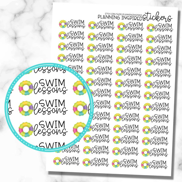 Swim Lesson Stickers, Swim Lesson Planner Stickers, Summer Stickers, Set of 52