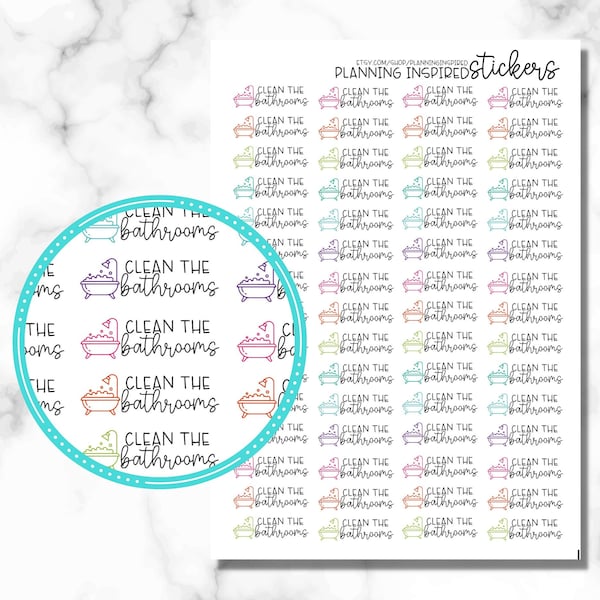 Bathroom Cleaning Stickers, Clean The Bathrooms Stickers, Set of 60 Cleaning Planner Stickers,