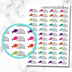 Filter Change Aquarium Planner Stickers, Fish Stickers, Fish Tank Planner Stickers Set of 48 Aquarium Filter Change Stickers