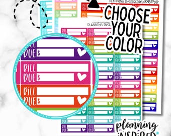Bill Due Planner Stickers - 1 sheet of 36 Budget Stickers, Choose your color