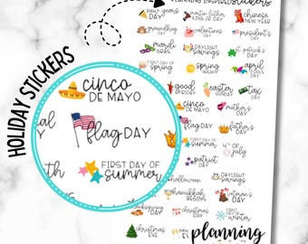 Holiday Planner Stickers, US Holiday Stickers for Planners, Calendars, set of 38