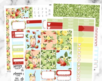 Summer Weekly Sticker Kit, Strawberry Lemonade, Weekly Planner Sticker Kit, Vertical Sticker Kit