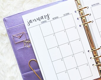 A5 Monthly Planner Inserts, Printed A5 Inserts, Half Letter Monthly Inserts, A5 Planner Inserts 2021-2022