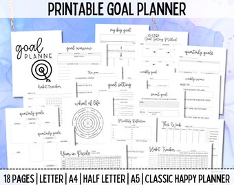 Printable Goal Planner, Print Your Own Goal Planner, Goal Setting Planner includes 18 pages, Happy Planner size, A5, Letter, and more!