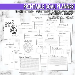 Printable Goal Planner, Print Your Own Goal Planner, Goal Setting Planner includes 18 pages, Happy Planner size, A5, Letter, and more!