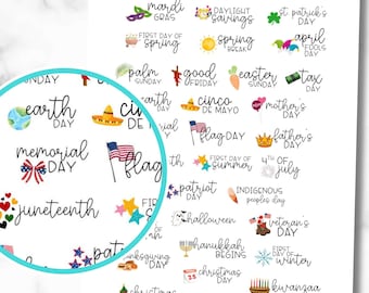 Pegatinas para planificadores de vacaciones, pegatinas de vacaciones de EE. UU. para planificadores y calendarios, juego de 38