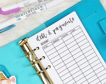 Personal Size Budget Insert, Debt Tracker, Personal Size Debt Tracker Inserts, Personal Budget Inserts