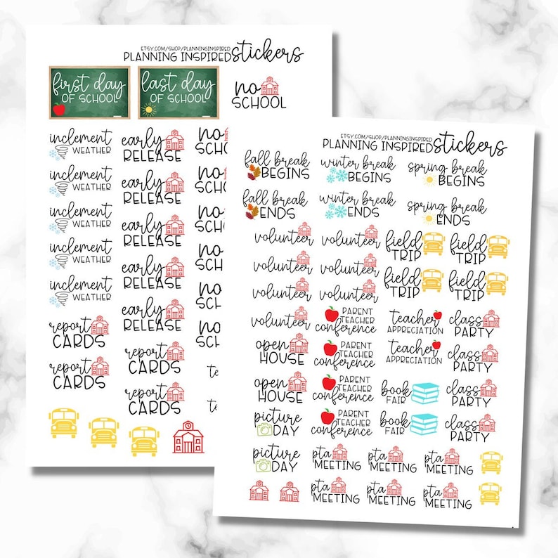 School Stickers, School Stickers for Planner, set of 70 School Planner Stickers image 3