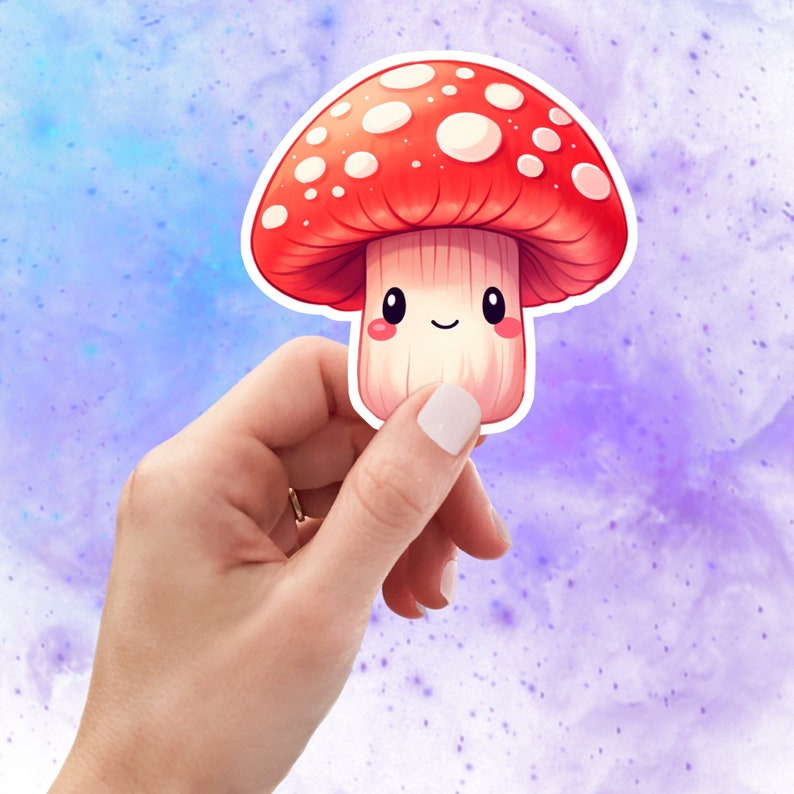 Mushroom Sticker, Cute Kawaii Mushroom Sticker, Laptop Sticker, Kindle Sticker, Water Bottle Sticker, Laminated, Water Resistant image 1