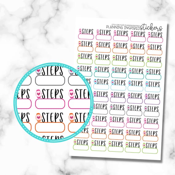 Steps Stickers, Steps Tracker Stickers, Workout Stickers, Set of 50 Steps Planner Stickers, Exercise Stickers
