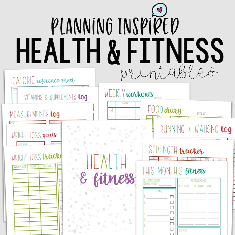 Fitness Planner Health Planner Pdf Printable Fitness Journal 11 Pages Us Letter Half Letter Size Instant Download Editable