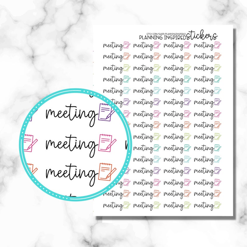 Meeting Stickers, Meeting Planner Stickers, Set of 60 Meeting Stickers for your planner afbeelding 1