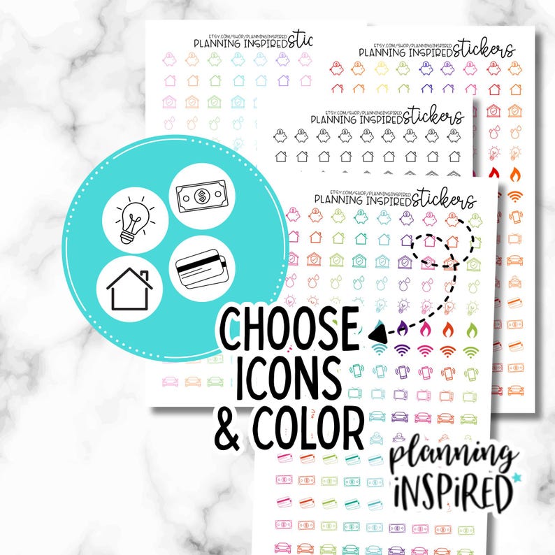 Budget Icon Stickers, Custom Bill Pay Icons, Budgeting Planner Stickers ...