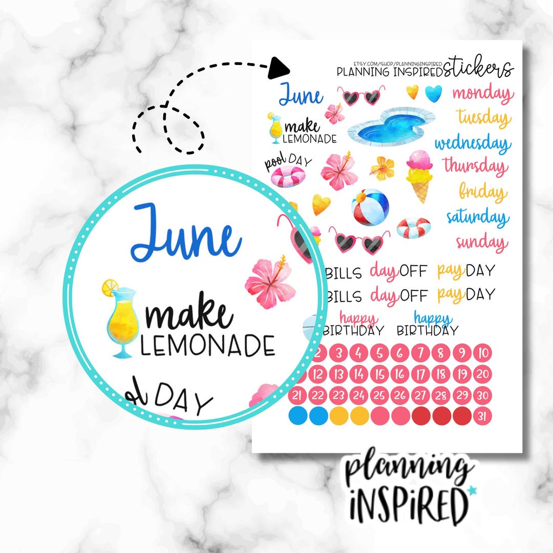 June Sticker Design June Planner Stickers, June Monthly Stickers for Planners, Journals - Etsy