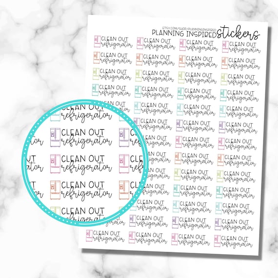 Clean Out Refrigerator Stickers, Cleaning Stickers, Set of 52 Fridge Cleaning Planner Stickers