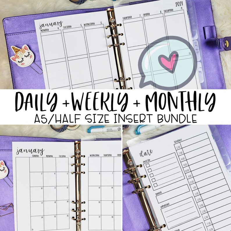 Printed A5 Planner Inserts Daily Weekly Monthly Insert Etsy