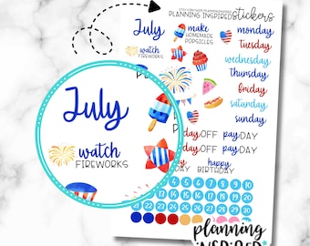 July Planner Stickers, July Monthly Stickers for Planners, Journals